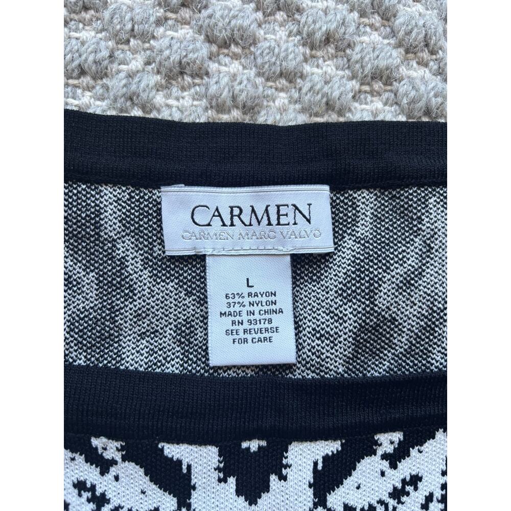 Carmen Marco Valvo Dressy Black & White Abstract Knit Top – Size Large - Picture 5 of 8